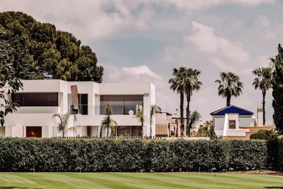 Mediterranean style villa with palm trees